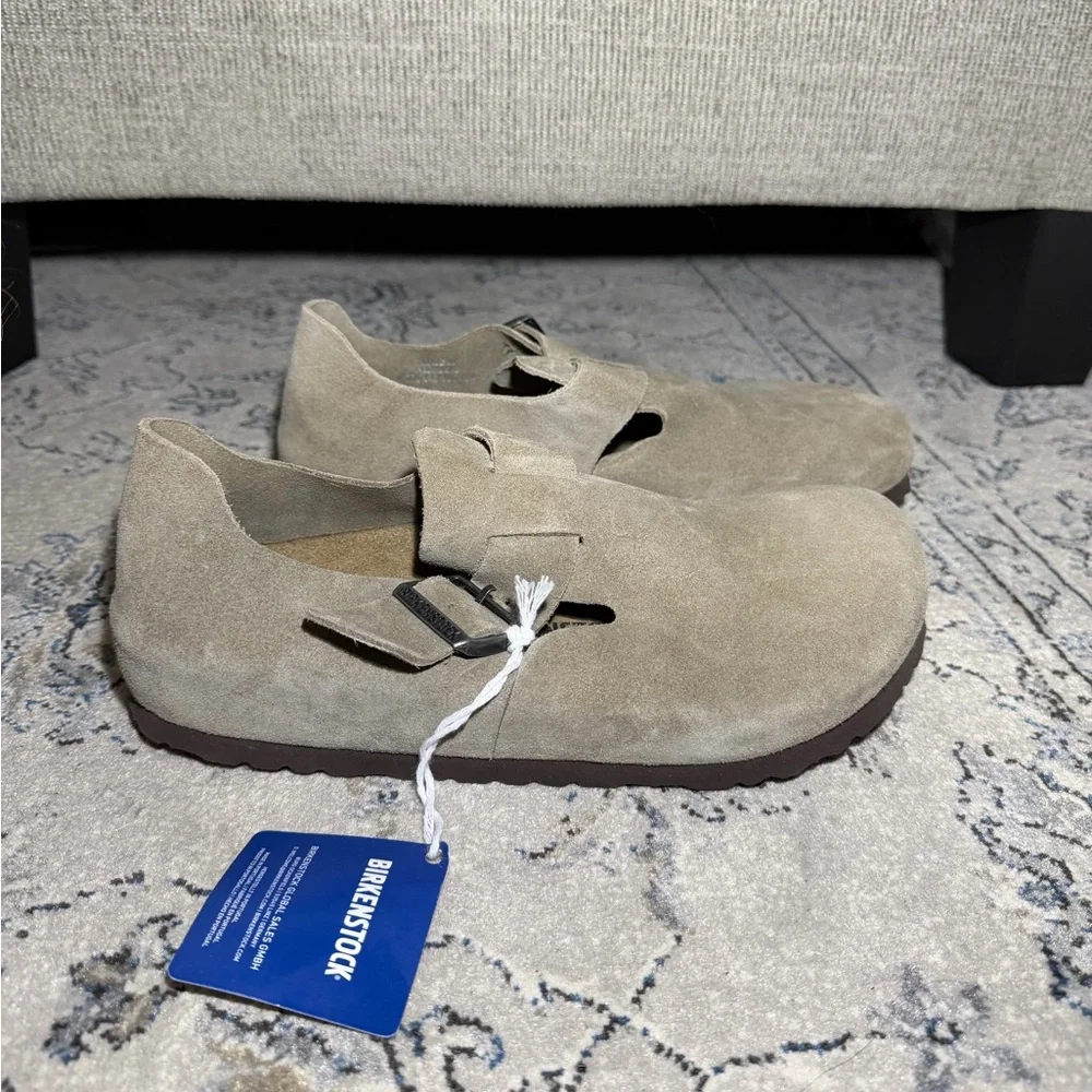 Birkenstock London Suede Leather Clogs Taupe